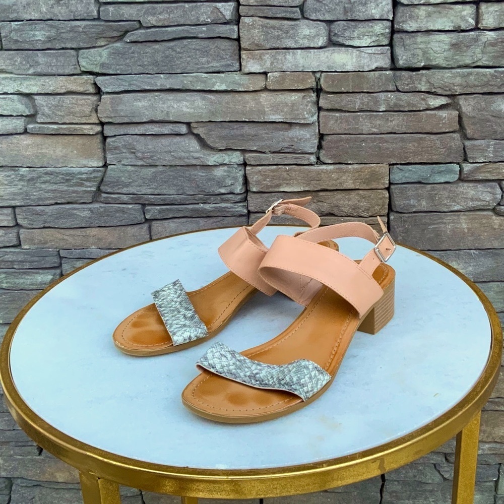 Chunky Heel Pink Snakeskin Sandals